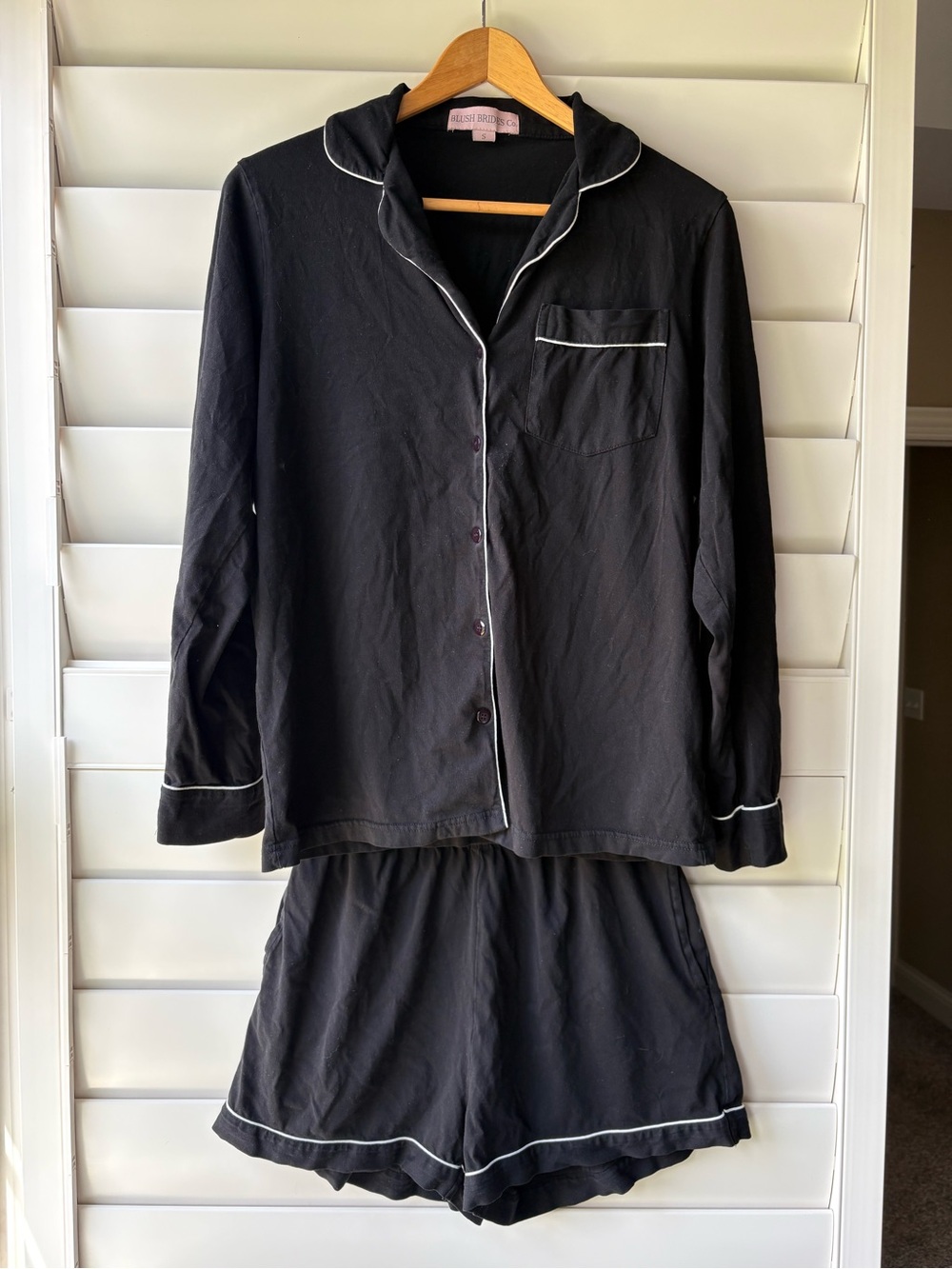 Cotton Women's Black Pajama Set with White Piping - Classic Two-Piece Sleepwear